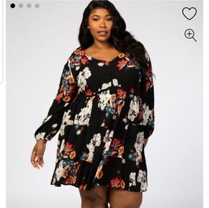 Black Floral Crochet Trim Plus Dress 3x